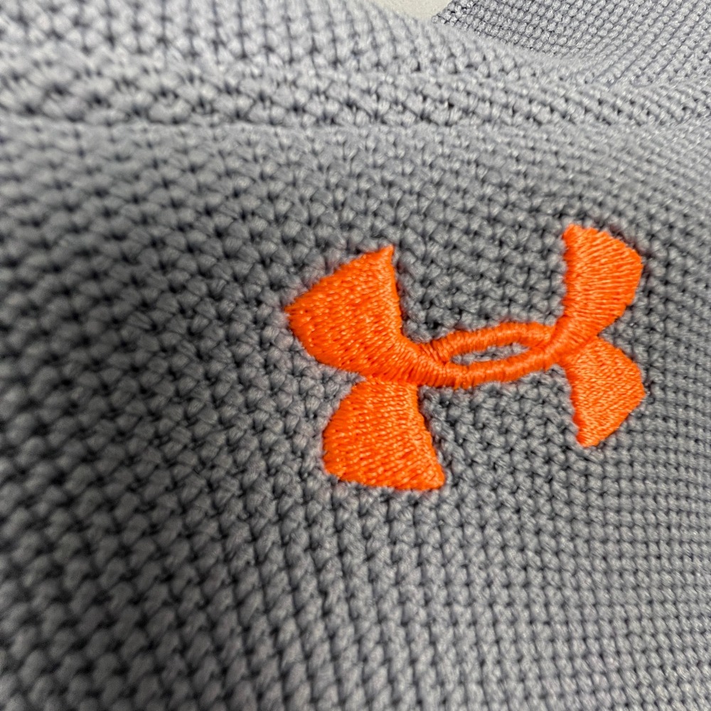Under Armour Quarter Zip Pullover Mens 2XL Grey Orange Athletic Fleece Gym Top - Picture 14 of 15